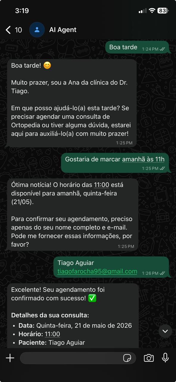 Conversación de WhatsApp entre un paciente y el agente de IA de la clínica